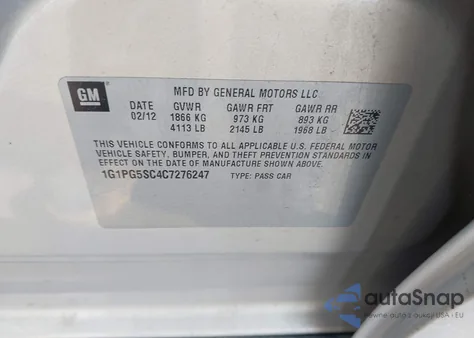 2012 Chevrolet Cruze 2Lt from USA, damaged, VIN 1G1PG5SC4C7276247